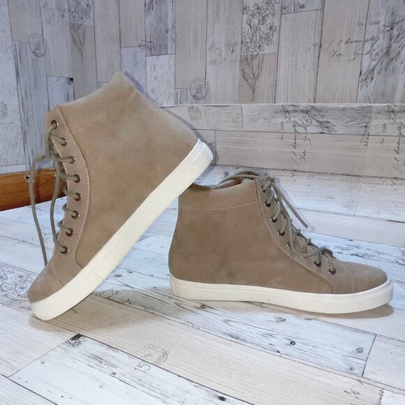 Guilty Soles Jenna Tan Vegan Suede High Top Sneaker - Picture 2 of 5